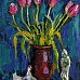 Тюльпаны на голубом фоне. 2013. Холст, масло. 70х50